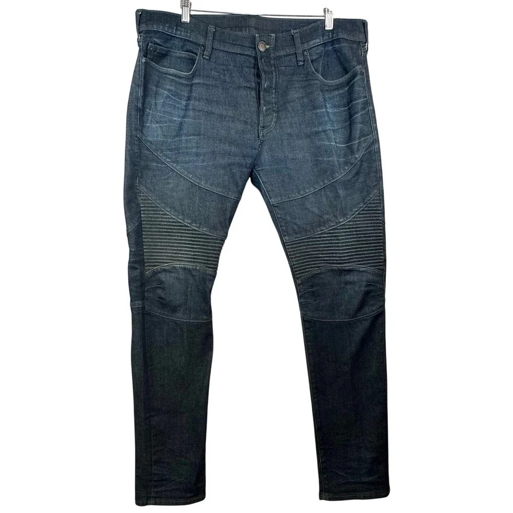 True Religion Rocco Relaxed Skinny‎ Jeans Mens 40 Dark Indigo Moto Ribbed Denim